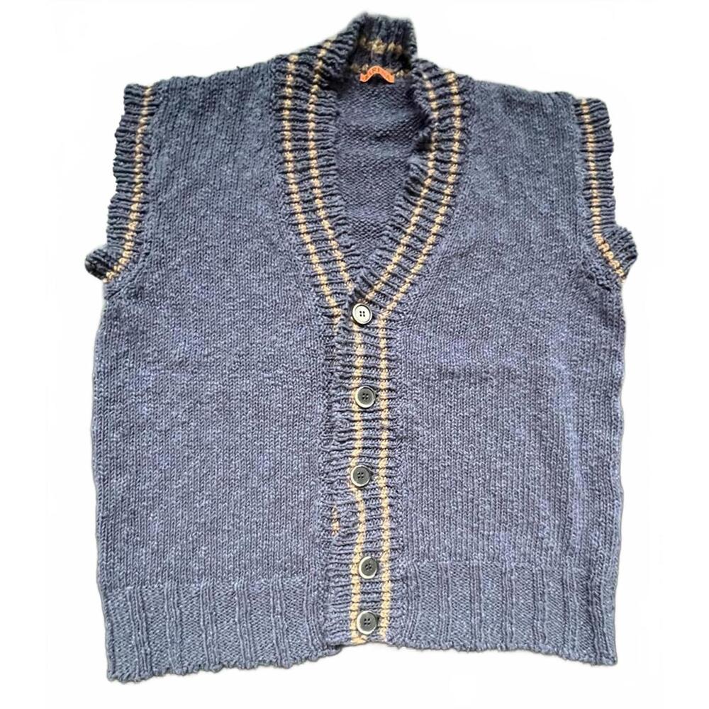 Barena Venezia Sleeveless Knit Sweater Vest Navy Blue w Brown - Approx L